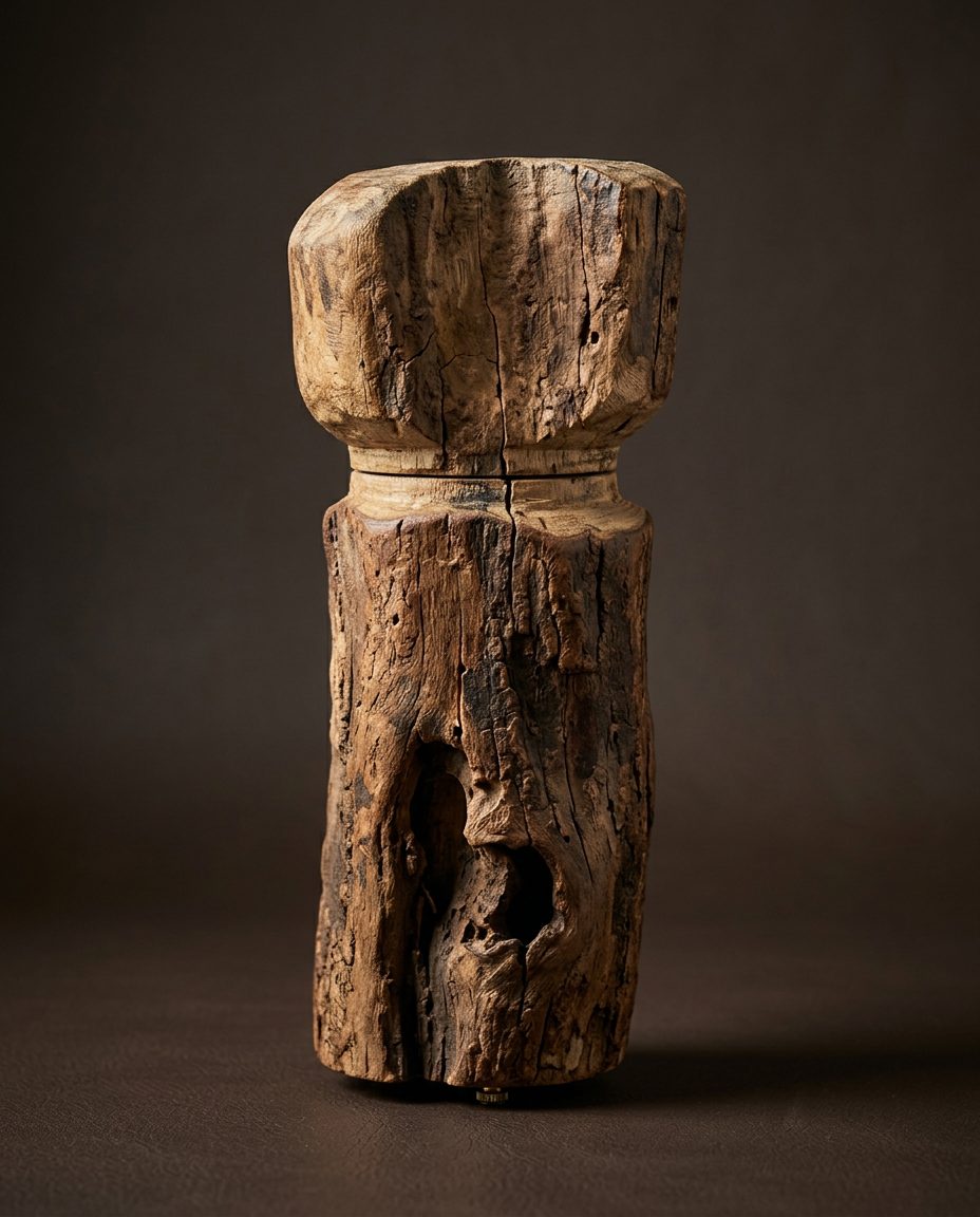 Rough handmade wooden pepper mill